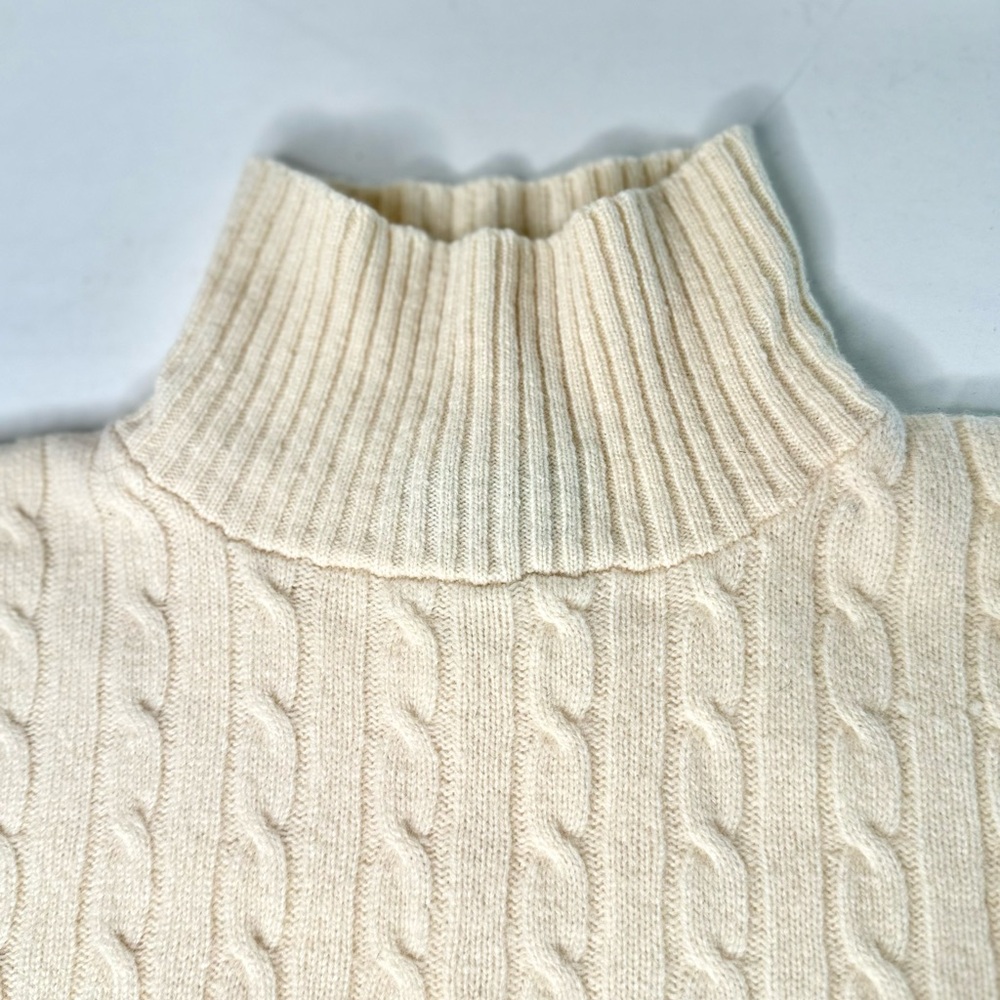 J CREW S 100% Lambswool Cable Knit Sweater Mock Turtleneck Cream Size Small - Picture 6 of 10
